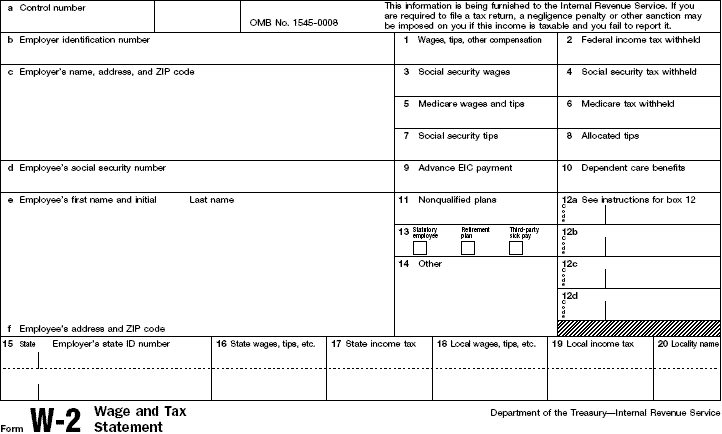 Here is a sample W-2 statement: (Click here for full size blank W-2 sample)